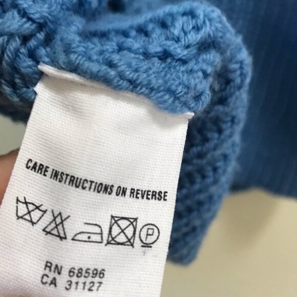 DKNY Chucky Wool Ribbed Knit Sweater Side Mock Neck Soft Cozy Oversized Blue M - Picture 6 of 15